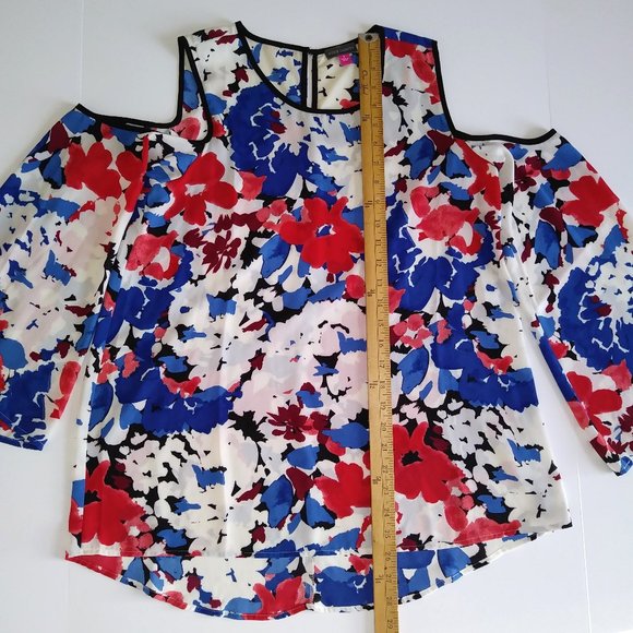 Vince Camuto Nautical Bloom Women's Cold Shoulder Multicolor Blouse Top- Size S - Picture 5 of 9